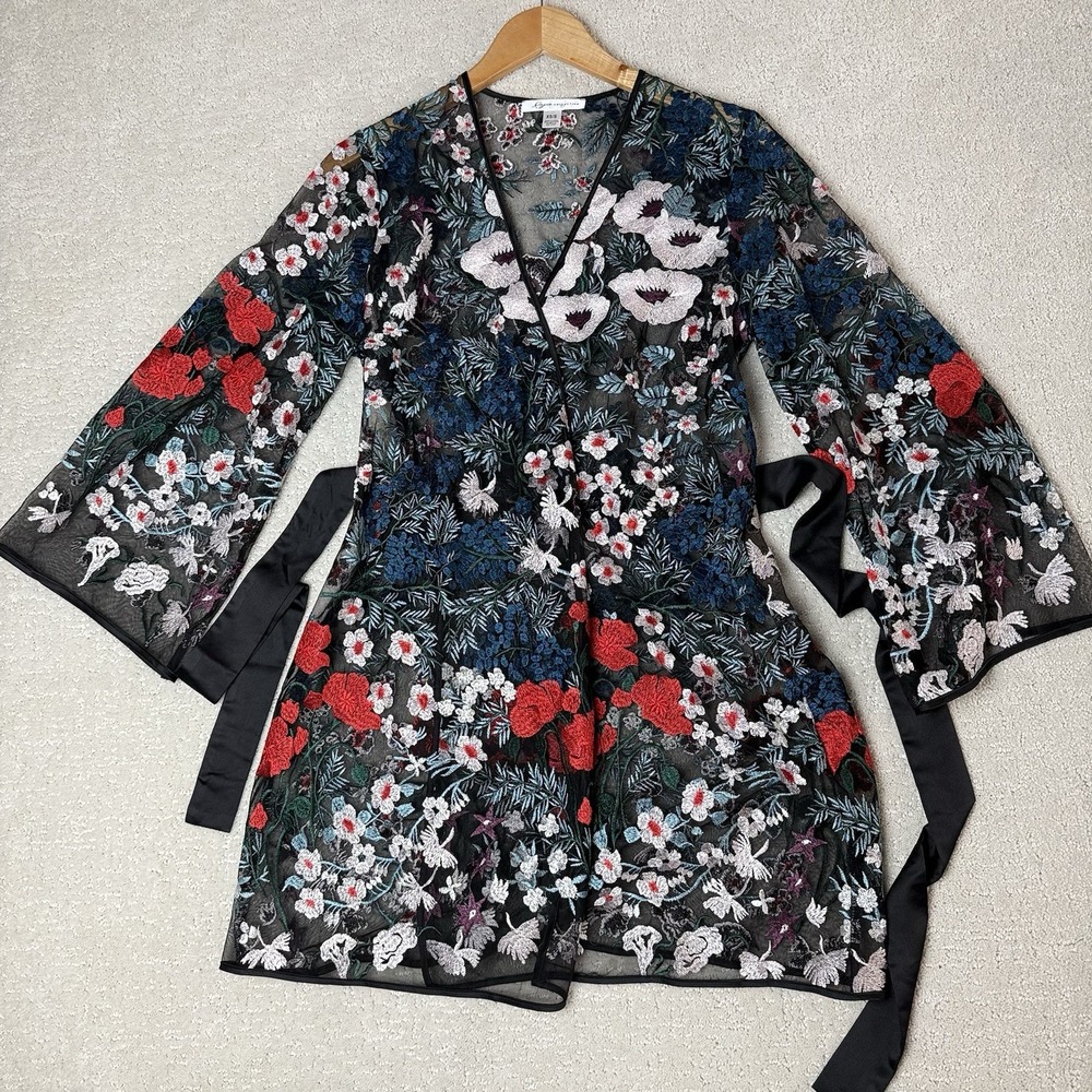 RYA Collection Embroidered Floral Print Georgia Cover-up XS/S Sheer Kimono